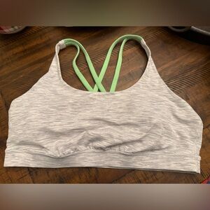 Lululemon Energy Bra green strap, white/gray stripe, 14, with pads